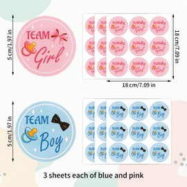 54pcs Gender Reveal Stickers, 1.97 Inch Team Boy or Girl Round Decals Blue and Pink Baby Shower Labels for Gift Wrapping Scrapbook Envelope Ideas Games Party Favors Decoration (Baby Nipple)