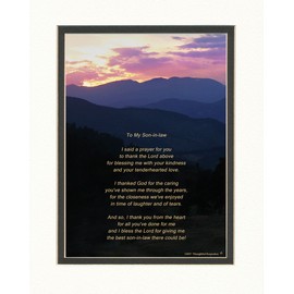 Son-in-Law Gift with "Thank You Prayer for Best Son in law" Poem. Mt Sunset Photo, 8x10 Double Matted. Special Birthday Gifts, Thank You Gift or Christmas Gift for Son-in-Law.