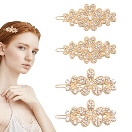 4Pcs Gold Flower Hair Clips Sparkly Rhinestone Clips Butterfly Small Metal Hair Barrettes Decorative Wedding Hair Accessories for Women Girls Bride