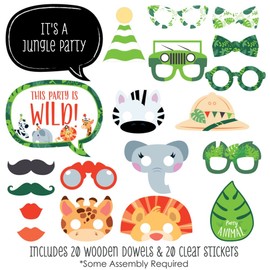 Big Dot of Happiness Jungle Party Animals - Safari Zoo Animal Birthday Party or Baby Shower Photo Booth Props Kit - 20 Count