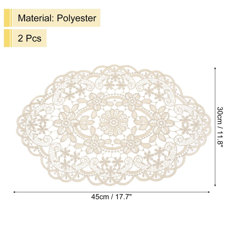 sourcing map 2Pack Retro Lace Placemat 12x18-in Oval Embroidered Table