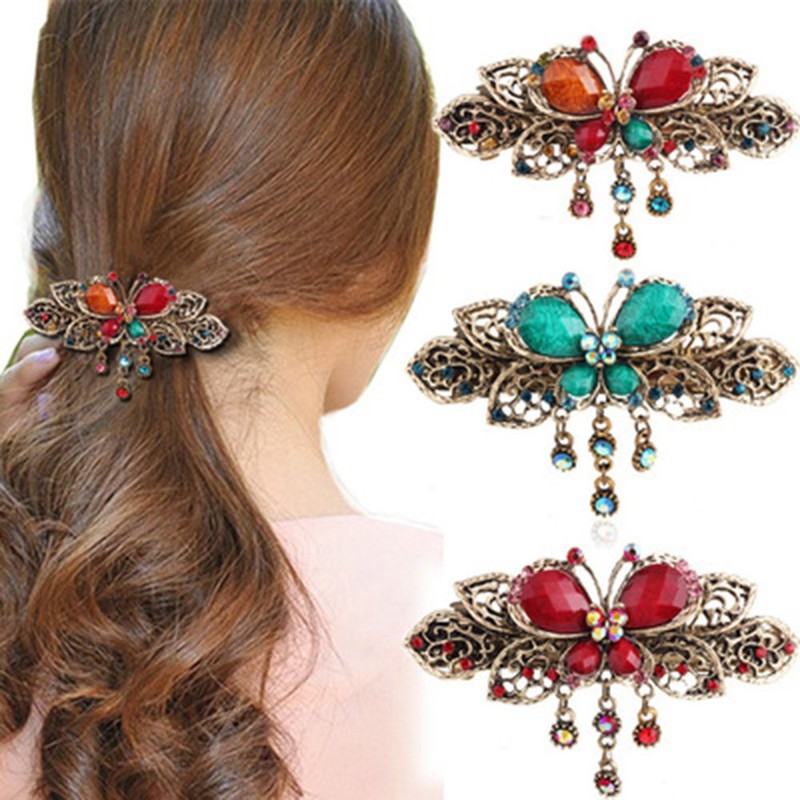 ZOONAI Vintage Beautiful Crystal Butterfly Hair Clip Barrette Headdress Accessories