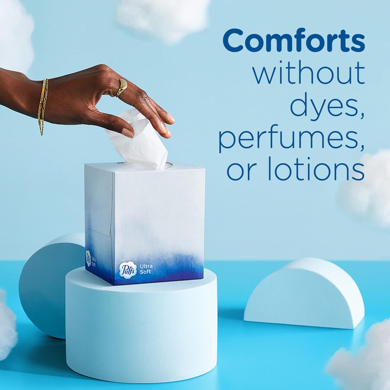 Puffs Ultra Soft Facial Tissues, 4 Mega Cube Box, 72
