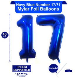 40 Inch Navy Blue 17 Number Balloons Giant 17 Balloons Navy Blue Birthday 17 Balloons 17th Birthday Anniversary Party Decorations Supplies