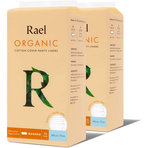 Rael Organic Cotton Panty Liners - Everyday Freshness, Daily Panty Liners, Chlorine Free, Unscented (Micro Thin,140 Count )