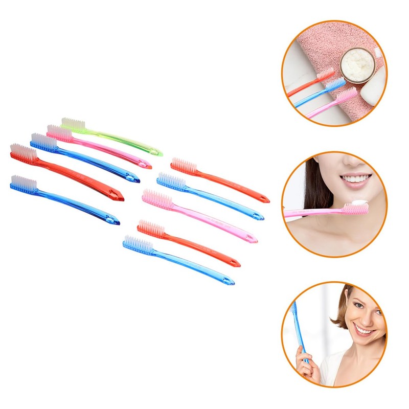 Healeved 10pcs Large Head Travel Toothbrushes for Adults Firm Plastic