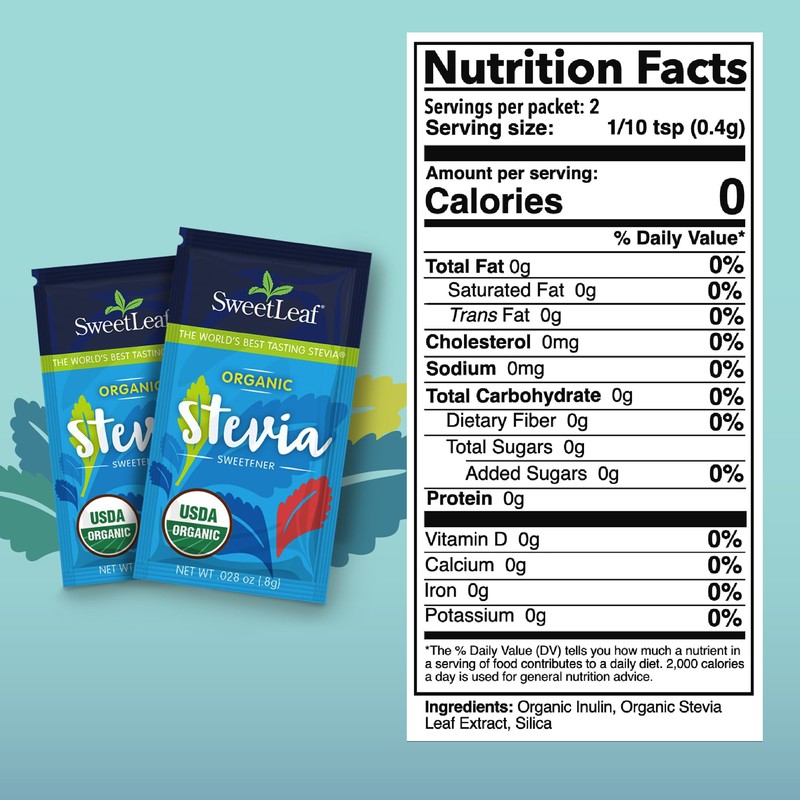 SweetLeaf Organic Stevia Packets - Zero Calorie Stevia Powder, No