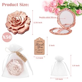 50 Set Rose Compact Mirrors Bulk Quinceanera Wedding Party Favors Including Rose Shape Mirrors and Thank You Tags with White Organza Bags for quinceanera, Wedding Party Guests Souvenir Gift (50)