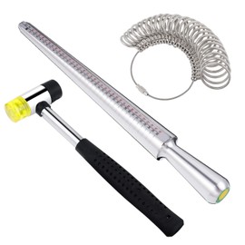Firtink 3 in 1 Metal Ring Mandrel Ring Sizer Ring Gauge Set with Jewelers Rubber Hammer Mallet Finger Sizing Tools Rings Size Measurements UK Sizes A-Z Steel Jewellery Making Repair Tool