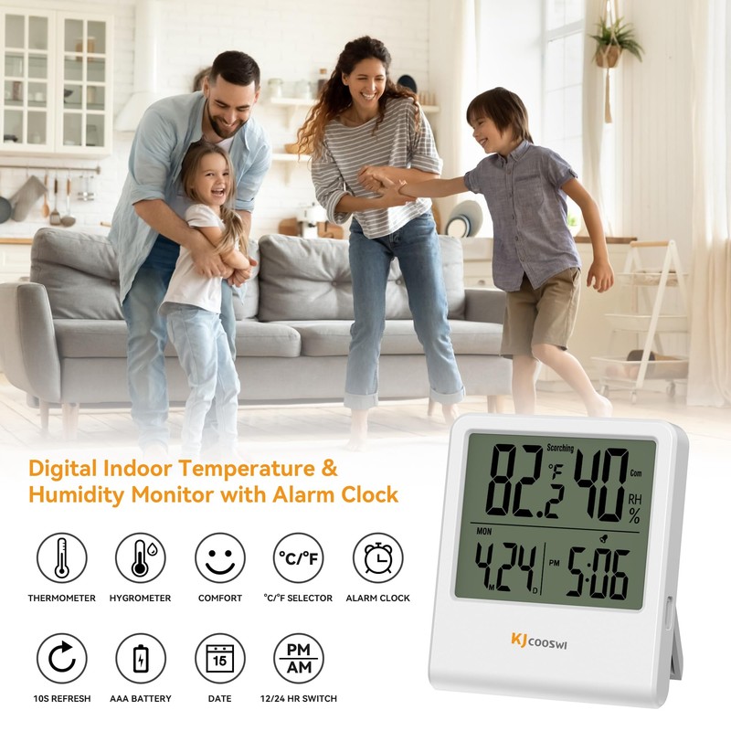 Indoor Thermometer, Room Thermometer and Hygrometer with Clock, Temperature and