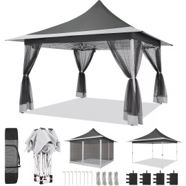 Devo NEW 12'x12' Pop up Gazebo with Mosquito Nettings Outdoor Garden Canopy Tent~ - Darkgrey