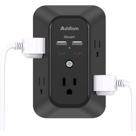 Power Bar, USB Wall Charger Surge Protector 5 Outlet Extender with 4 USB Charging Ports (2 USB C), Multi Plug Outlet, 3-Sided 1800J Outlets Splitter for Home Office Dorm, Black