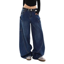Lafaguw Baggy Jeans for Woman Men High Waisted Barrel Leg Jeans Casual Loose Denim Pants Streetwear Clothes(Blue1-XL)