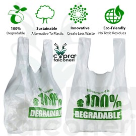 100 Bags of Large White Vest plastic carrier bags 11 x 17 x 21" - Strong reusable shopping bag 100% degradable - Recycled Eco Friendly Plastic Bags