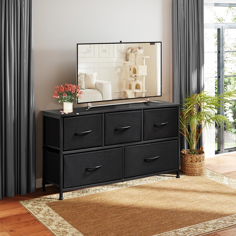 Sweetcrispy Dresser for Bedroom, TV Stand, 5-Drawer Fabric Storage Cabinet,