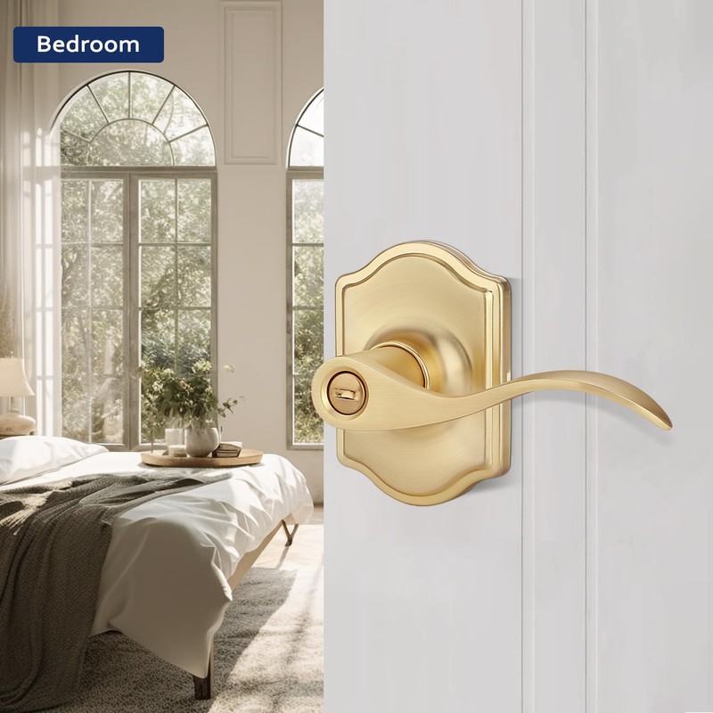 Bonpoly 4 Pack Brass Door Knobs, Interior Privacy Door Knob