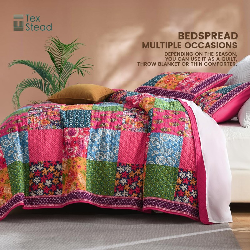 TEXSTEAD Twin Quilt Set for Bed - 100% Cotton Quilts