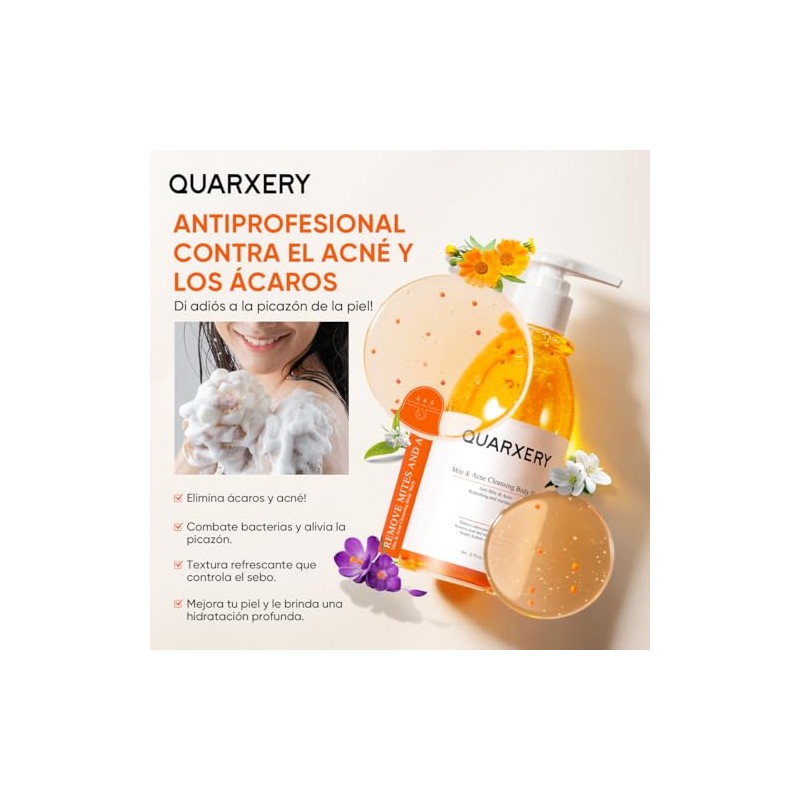 Quarxery Gel Ducha Antiácaros Body Wash Eliminación Profunda Ácaros Acné