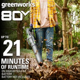 Greenworks 80V (170 MPH / 730 CFM / 75+ Compatible Tools) Cordless Brushless Axial Leaf Blower, Tool Only