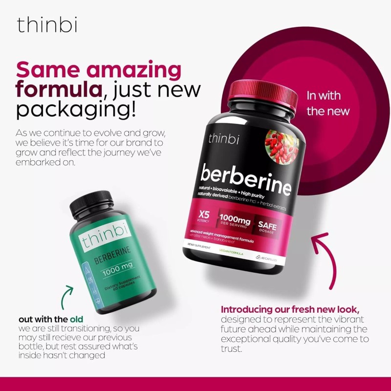 Thinbi Berberine Supplement - 1000mg Potent Botanical Capsules for Weigh...