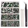 NCB 8000pcs Non Hotfix Rhinestones 10 Sizes Flatback Crystal Glass Rhinestones with Tweezers and Picking Pen for Nail Art Clothes Bags Phone Decorations Crafts DIY (010 Emerald Mix SS3-SS30)