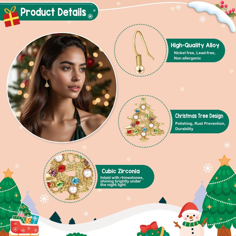 Christmas Stocking Stuffers for Women-Colorful Stones Pearls Alloy Dangle Christmas