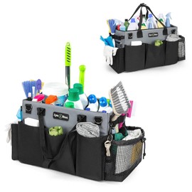 Zyno Moon Wearable Cleaning Caddy – Portable Detailing Organizer with Spill-Proof Liner, Straps & Handles – Large Tote for Cleaning Pros, Auto Detailers, and Housekeepers – Black/Gray