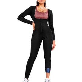 Junlan Sauna Suit for Women Full Body Compression Suit Sweat Jumpsuit Waist Trainer for Working Out(Black,Medium)