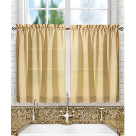 Ellis Curtain Stacey Sheer Tailored Tier Pair Curtains, 56" x 24", Almond