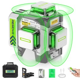 Laser Level 360 Self Leveling, Huepar Pro 3x360°High Accuracy Green Cross Line Laser for Construction and Picture Hanging, 12 Lines Level Laser Tool with 8000mAh Rechargeable Battery & Remote Control