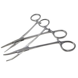 Pets Ears/Nose Hair Puller Straight & Curved Full Serrated Stainless Steel Home Hemostat Locking Forceps Professional Pet Grooming Tool for Cats & Dogs 2pcs Set (SILVER - 5.5")