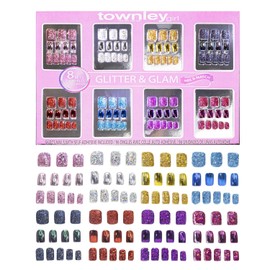 Townley Girl 96 piezas Glitter-Glamup & Metallic Press-On Nails Set para niños con prepegamento Kit de puntas de uñas acrílicas de cobertura completa, ideal para regalos