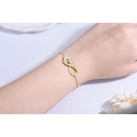 ADVIOK Infinity Bracelet for Women, Gold Plated Bracelet with AAA Heart Cubic Zirconia Jewellery Gifts for Mum Girls Friend Girlfriend Friendship