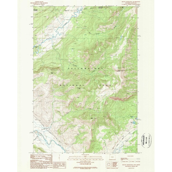 YellowMaps Mount Hornaday WY topo map, 1:24000 Scale, 7.5 X 7.5 Minute, Historical, 1989, Updated 1989, 26.8 x 21.3 in - Tyvek