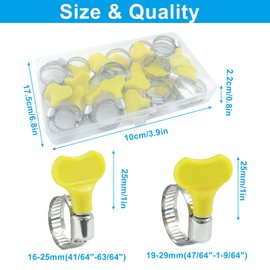 Aracombie 20Pcs Thumb Screw Hose Clamps Assortment Kit, Adjustable 16-29mm (5/8"-1-1/8") Key-Type Hose Clamp for Automotive, Plumbing, Intercooler Pipes & Fuel Lines