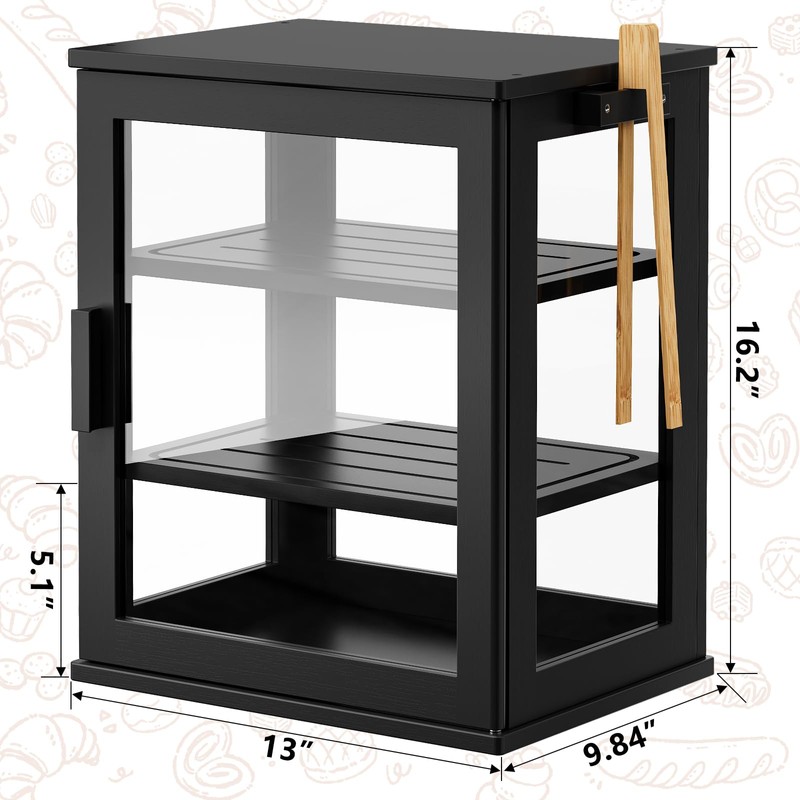WOWLIVE Black Bread Box for Kitchen Countertop, Large 3 Layers