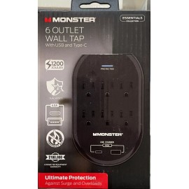 Monster Wall Tap Plug 6-Outlet Extender Outlet Surge USB and Type C (Brand New)