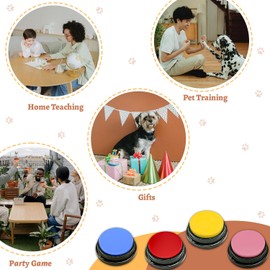 BUYVIKAY Set of 4 Colours Dog Button, Buzzer with Recording Function, Dogs, Pet Training, Dog Button for Communication, 30 Seconds Voice Recording Button, Recording Button