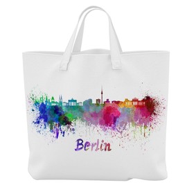 Merchandise for Fans Shopping Bag 45 x 42 cm x 9.5 cm Design German Capital Berlin Silhouette 04, White with photographic print