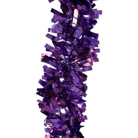 Trimming Shop 6.5ft/1.98m Purple Wide Chunky Christmas Tinsel Garland Shiny Metallic Foil Twist Xmas Tree Garland for Festive Party, Holiday Celebration, Indoor & Outdoor Hanging Decorations
