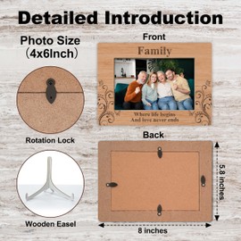 YSTEP Family Where Life Begins And Love Never Ends Picture Frame, Family Photo Frame, Fathers Day, Mothers Day Gifts, Wood 4x6 Picture Frame for Desk Display-B17