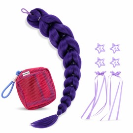Purple Hair Extension Set - Purple Ponytail Extension - Mesh Makeup Pouch