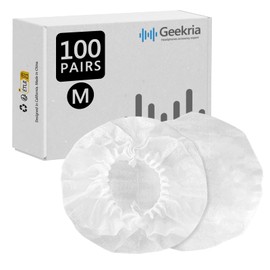 Geekria 100 pares de fundas desechables para auriculares sobre la oreja para paquetes a granel, fundas de almohadillas para orejas sanitarias elásticas para los oídos, protectores de cojín higiénico para los oídos, paquete múltiple (M/blanco)