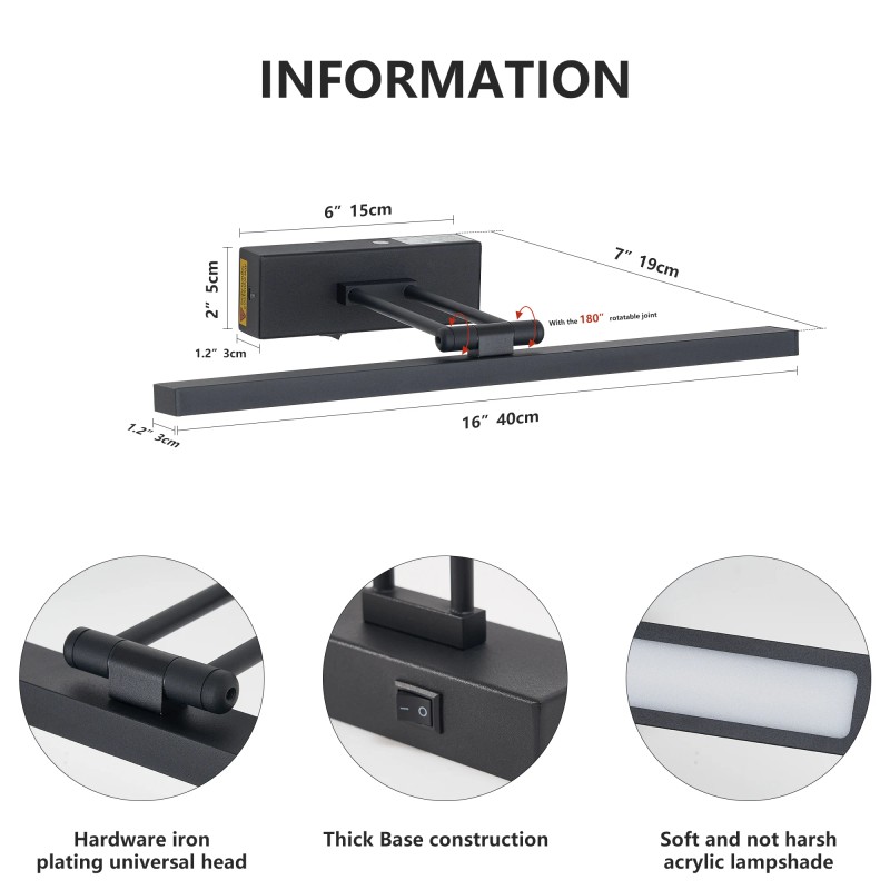Picture Light Battery Operated with Remote, LED Black Art Lights