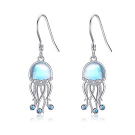 Jellyfish Earrings S925 Sterling Silver Moonstone Jellyfish Dangle Earrings Ocean Animal Jewelry for Women
