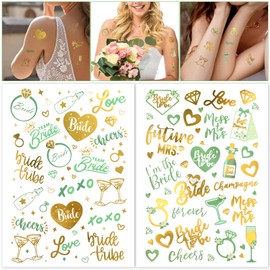 HOWAF 2 Sheets Hen Party Tattoos, Bride To Be Team Bride Tattoos, Waterproof Hen Party Temporary Tattoos for Wedding Night Bachelorette Party, Hen Party Accessories, Hen Do Accessories, Green Gold
