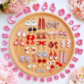 Keoker Valentines Day Clay Cutters, Valentines Polymer Clay Cutters for Earrings Making, 30 Shapes Valentines Clay Cutters, Swan Clay Cutters for Polymer Clay Jewelr (ALL3)