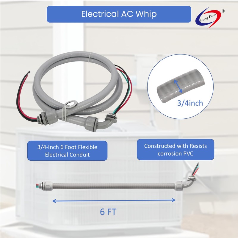 Electrical AC Whip Assembly -3/4" x 6ft Non-Metallic Liquid Tight