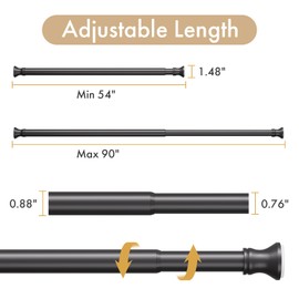 Amazer Spring Tension Shower Curtain Rod, 54-90 Inches Tension Curtain Rod Bathroom Rod, Adjustable Shower Curtain Rod No Drill, Black