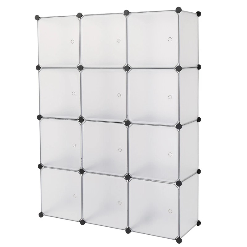 4-Tier Closet Storage Cabinet - 12-Cube, Modular & Matte ​Wardrobe